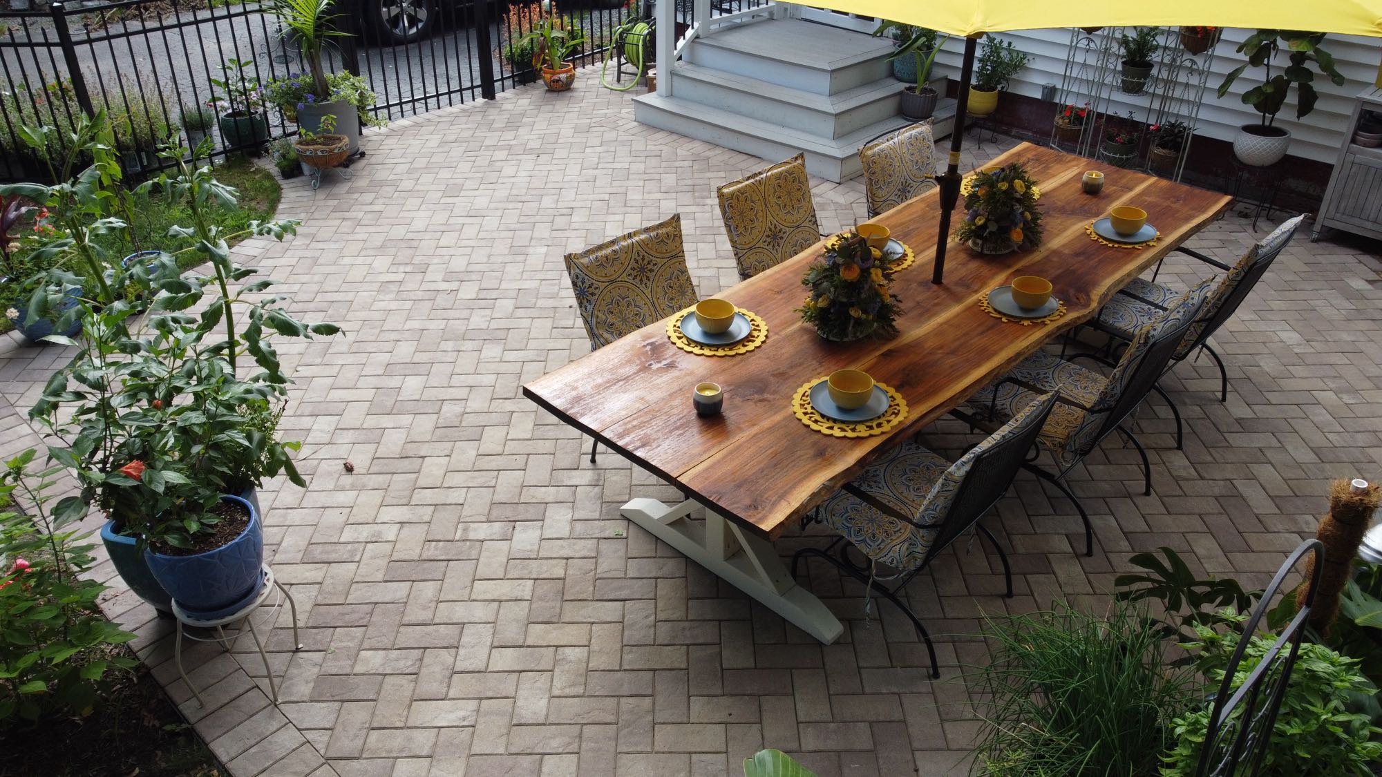 Arnold Ave project; paver patio with 6 seating dining set and umbrella