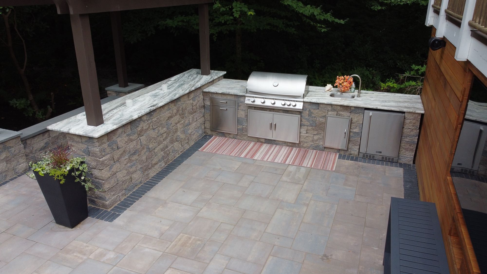 Howland Road project; paver patio with stone bar and outdoor kitchen with grill