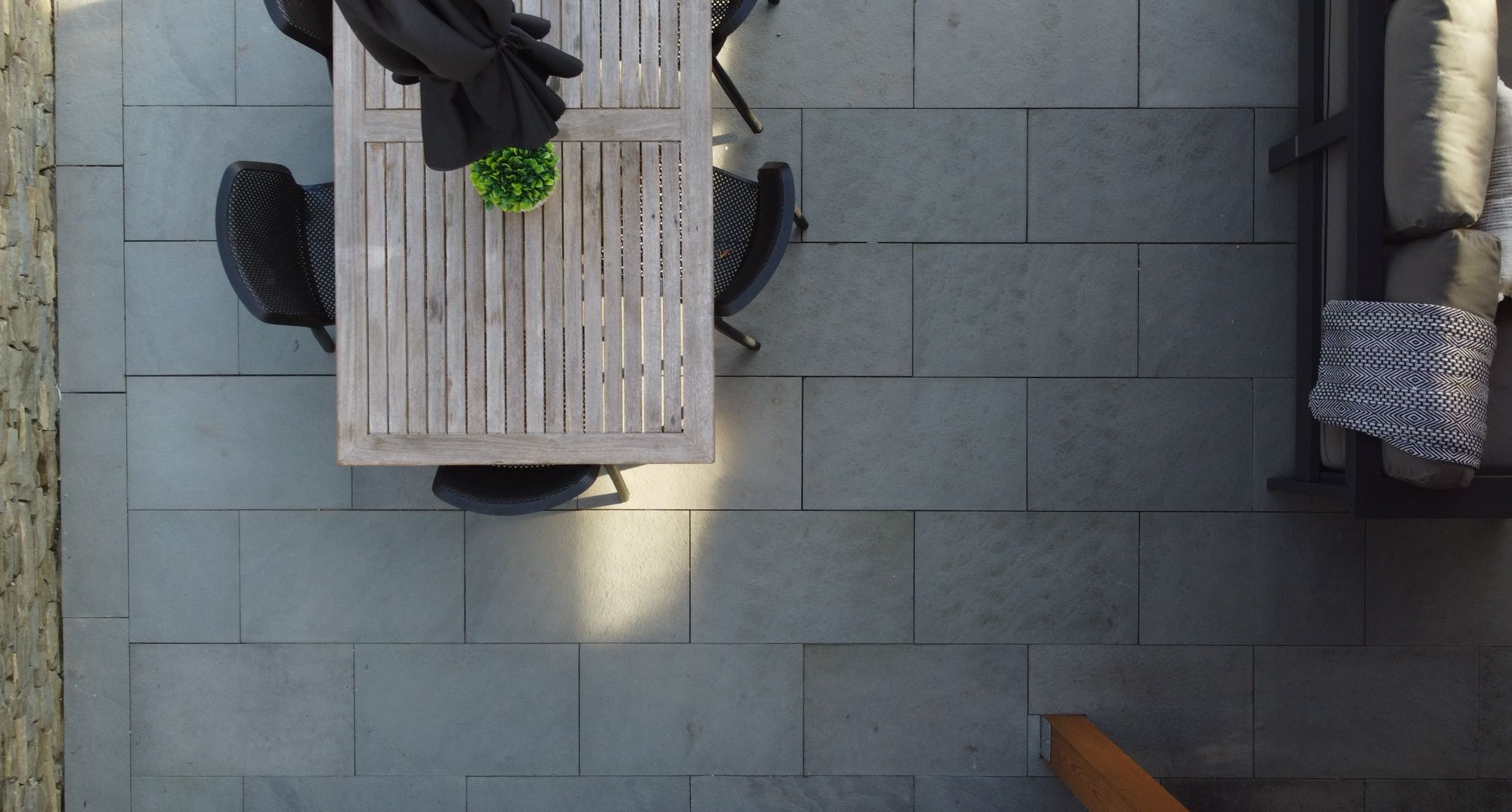 Wild Rose project; closeup overhead view of large stone patio