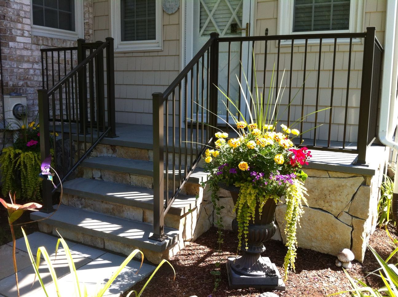 North Providence project; natural stone front porch stairs